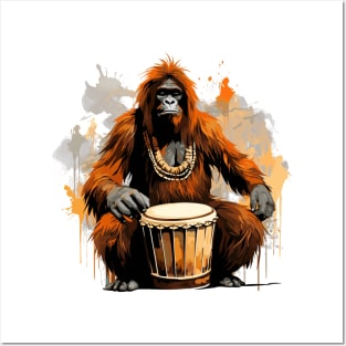 Orangutan playing drums Posters and Art